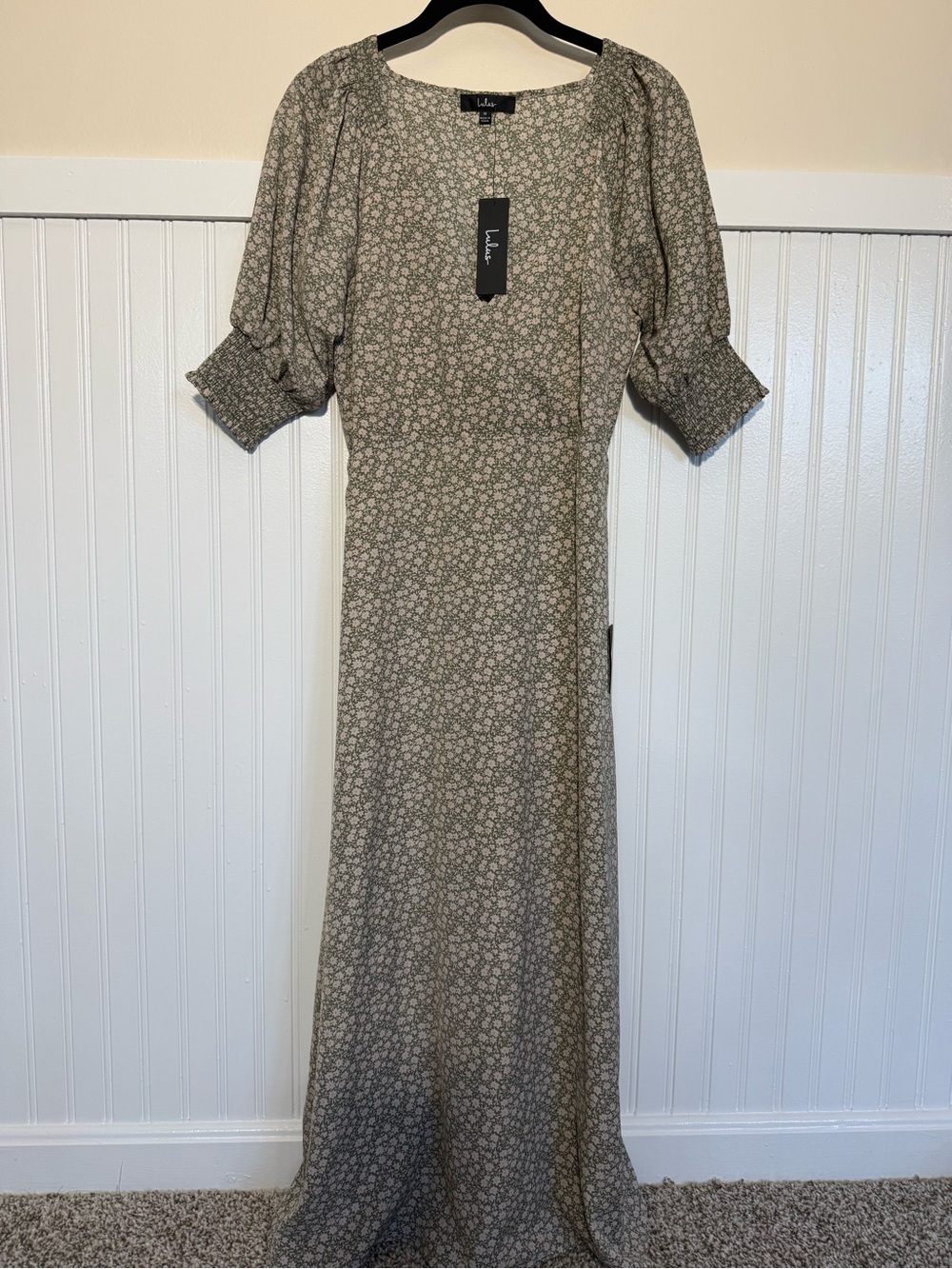 Lulu's Cream Floral V-Neck Midi Dress - Picture 2 of 3